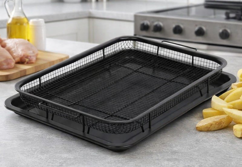 HOMEVEO Professional oven roasting tray (small size) with oil draining rack – ideal for roasting potatoes and chicken in the oven for a healthy and balanced crispiness - Image 1